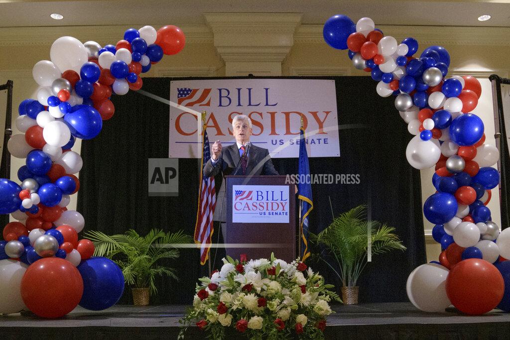 Matthew Hinton Sen. Bill Cassidy, R-La., addresses supporters at his election watch party on Election Night in Baton Rouge, La., Tuesday, Nov. 3, 2020. (AP Photo/Matthew Hinton)