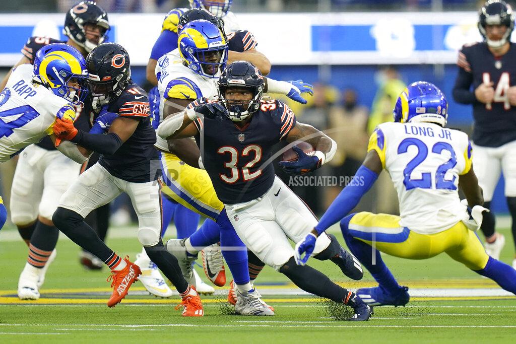 Jae C. Hong Chicago Bears running back David Montgomery (32) runs with the ball during the first half of an NFL football game against the Los Angeles Rams, Sunday, Sept. 12, 2021, in Inglewood, Calif. (AP Photo/Jae C. Hong)