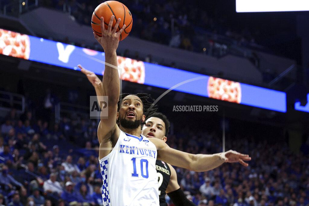 James Crisp Kentucky's Davion Mintz (10) shoots while defended by Vanderbilt's Scotty Pippen Jr. during the first half of an NCAA college basketball game in Lexington, Ky., Wednesday, Feb. 2, 2022. (AP Photo/James Crisp)