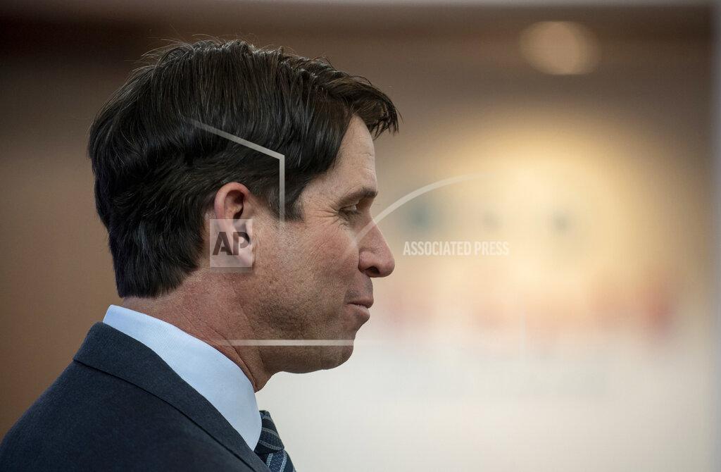 Alex Mcintyre FILE—In this Friday, Dec. 13, 2019, file photo, Ed McCaffrey speaks with attendees before a news conference introducing the former NFL wide receiver as the new Northern Colorado football coach in Greeley, Colo. McCaffrey will count one of his sons as a member of this coaching staff in the seasopn ahead as well as another one of his sons as the starting quarterback. (Alex McIntyre/The Greeley Tribune via AP, File)