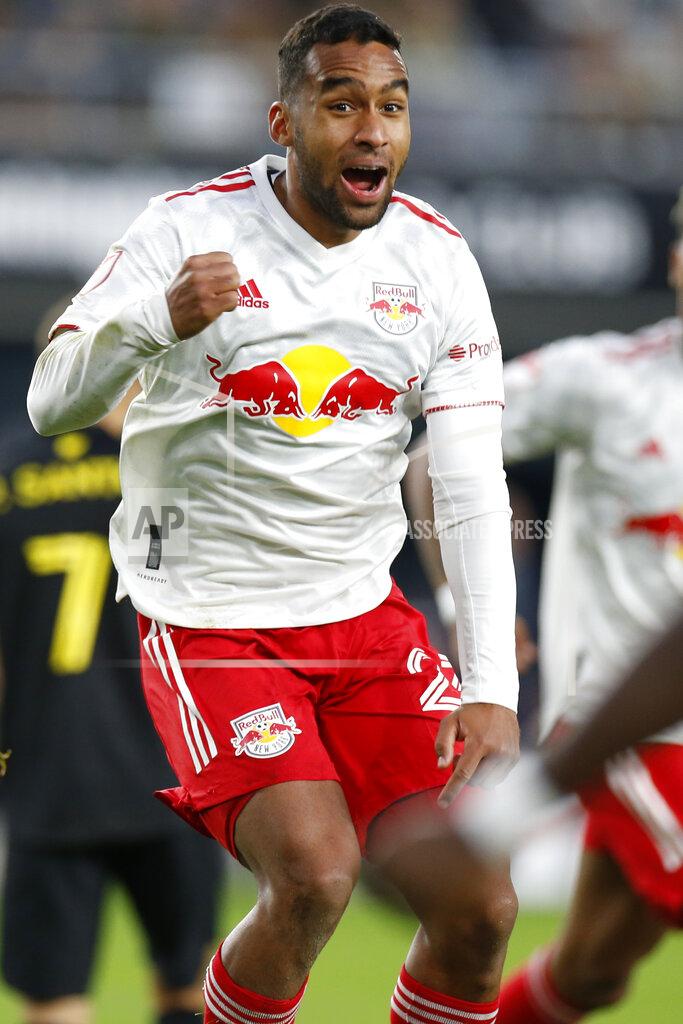Jay Laprete New York Red Bulls' Cristian Casseres celebrates his goal against the Columbus Crew during the first half of an MLS soccer match Saturday, Oct. 23, 2021, in Columbus, Ohio. (AP Photo/Jay LaPrete)