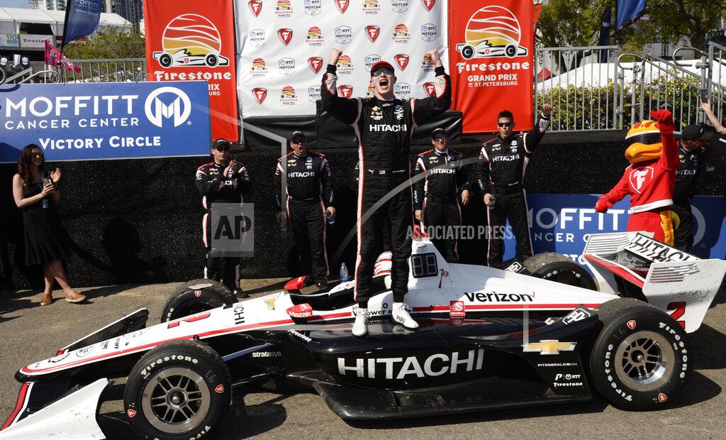 Jason Behnken FILE - In this Sunday, March 10, 2019, file photo, Team Penske driver Josef Newgarden (2) celebrates after winning the IndyCar Grand Prix auto race in St. Petersburg, Fla. IndyCar plans to crown its champion on the streets of St. Petersburg, Florida, as the original opener has been rescheduled to Oct. 25 as the finale. (AP Photo/Jason Behnken, File)