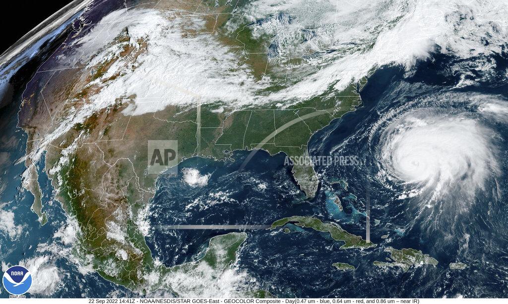 Uncredited This satellite image provided by NOAA shows Hurricane Fiona in the Atlantic Ocean near Bermuda, moving north on Thursday, Sept. 22, 2022. Fiona, which struck Puerto Rico as a Category 1 hurricane, was up to a Category 4 on Thursday. (NOAA via AP)