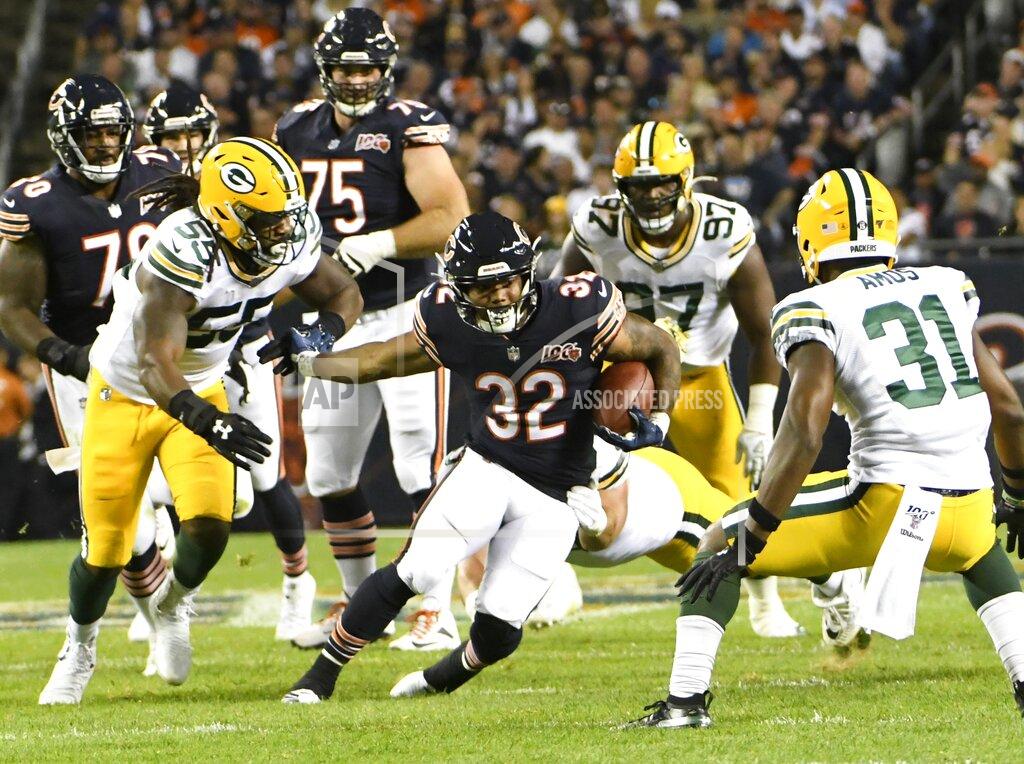 David Banks Chicago Bears' David Montgomery runs during the first half of an NFL football game against the Green Bay Packers Thursday, Sept. 5, 2019, in Chicago. (AP Photo/David Banks)