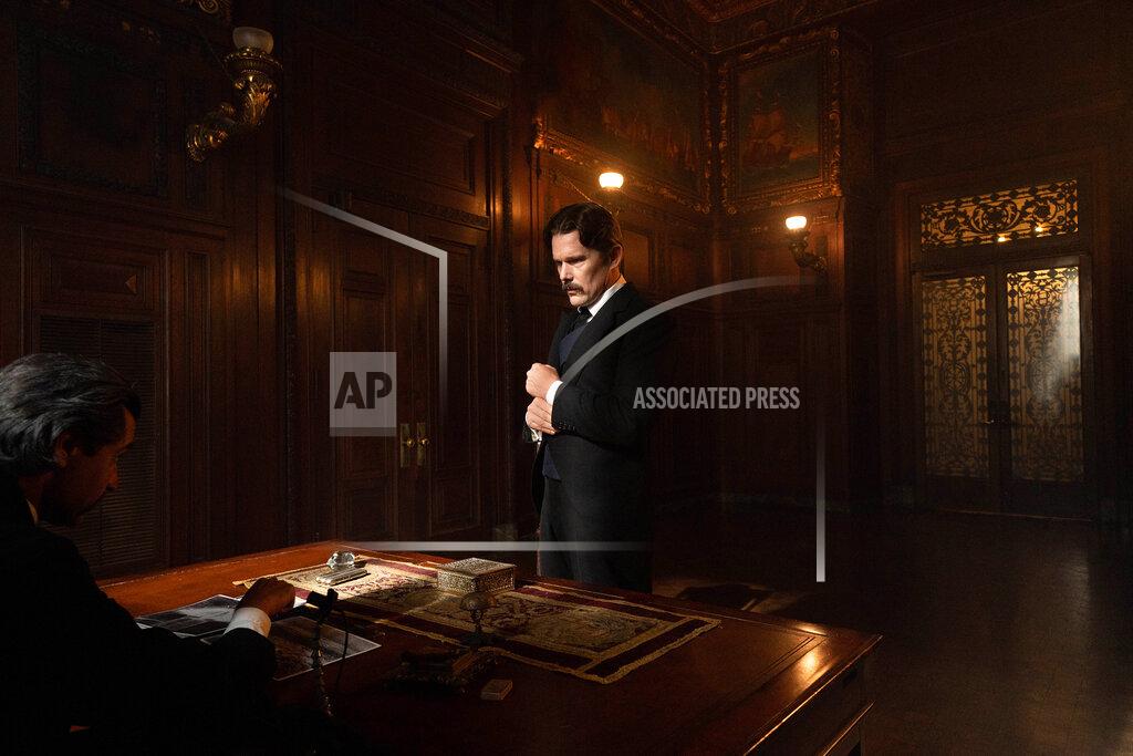 Uncredited This image released by IFC Films shows Ethan Hawke in a scene from "Tesla." (IFC Films via AP)
