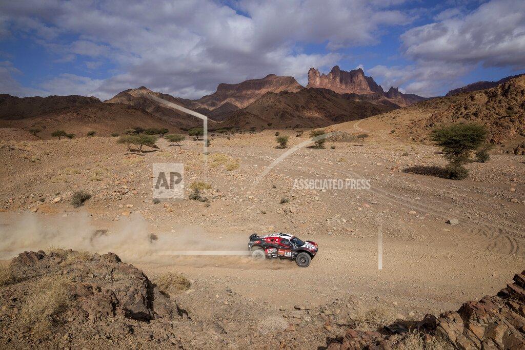 Bernat Armangue Driver Mathieu Serradori, of France, and co-driver Fabian Lurquin, of Belgium, race their Century during stage four of the Dakar Rally between Neom and Al Ula, in Saudi Arabia, Wednesday, Jan. 8, 2020. (AP Photo/Bernat Armangue)