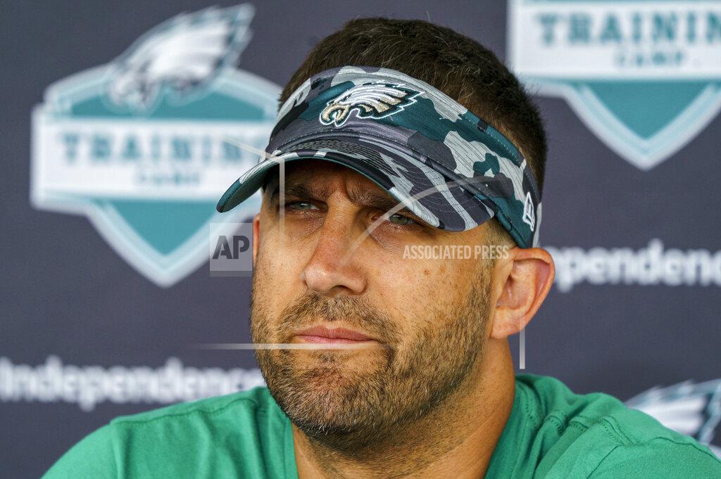 Chris Szagola Philadelphia Eagles head coach Nick Sirianni talks to the media during practice at the NFL football team's training camp, Wednesday, July 27, 2022, in Philadelphia. (AP Photo/Chris Szagola)
