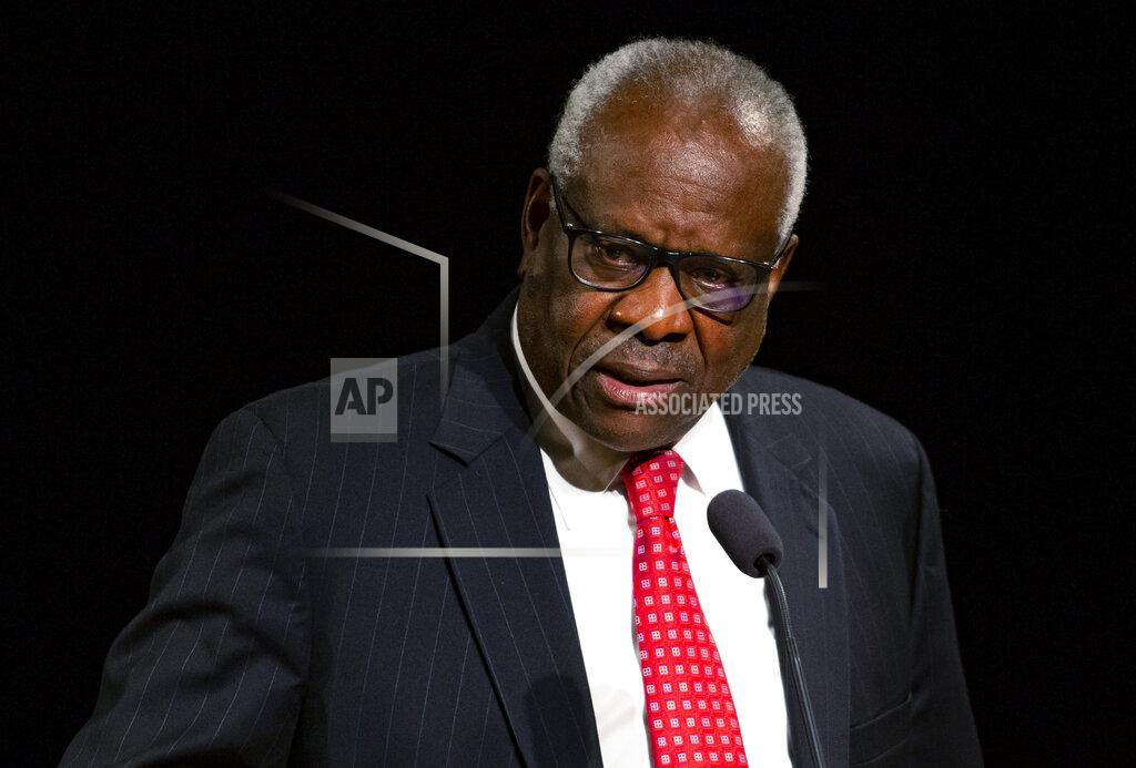 Robert Franklin FILE - Supreme Court Justice Clarence Thomas speaks Sept. 16, 2021, at the University of Notre Dame in South Bend, Ind. Thomas says the Supreme Court has been changed by the leak of a draft opinion earlier this month. The opinion suggests the court is poised to overturn the right to an abortion recognized nearly 50 years ago in Roe v. Wade. The conservative Thomas, who joined the court in 1991 and has long called for Roe v. Wade to be overturned, described the leak as an unthinkable breach of trust. (Robert Franklin/South Bend Tribune via AP, File)