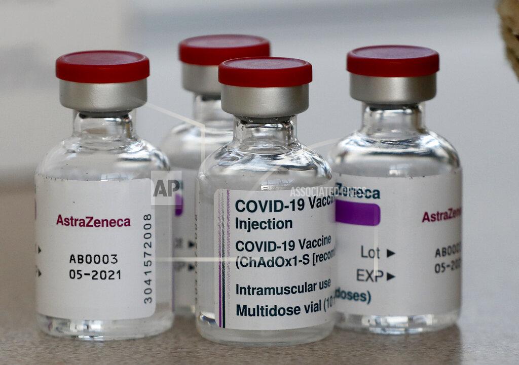 Frank Augstein FILE - In this Feb. 5, 2021, file photo, vials AstraZeneca vaccine ready to be used at the Wellcome Centre in London. In recent days, countries including Denmark, Ireland and Thailand have temporarily suspended their use of AstraZeneca's coronavirus vaccine after reports that some people who got a dose developed blood clots, even though there's no evidence that the shot was responsible. The European Medicines Agency and the World Health Organization say the data available do not suggest the vaccine caused the clots. Britain and several other countries have stuck with the vaccine. (AP Photo/Frank Augstein, File)