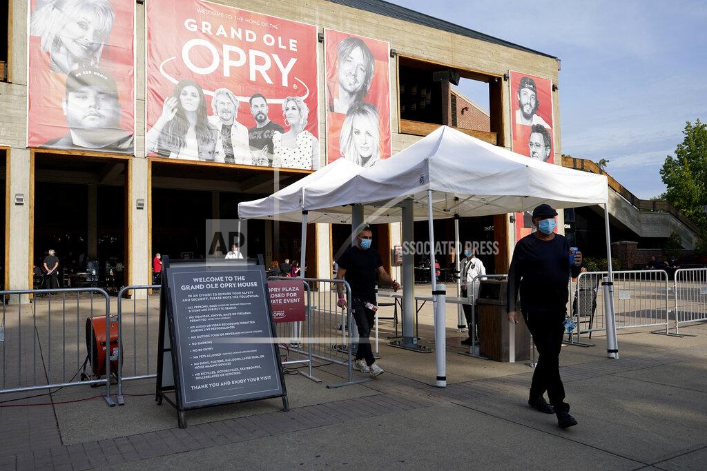 Mark Humphrey The entrance to the Grand Ole Opry House appears prior to the start of the 55th annual Academy of Country Music Awards on Wednesday, Sept. 16, 2020, in Nashville, Tenn. (AP Photo/Mark Humphrey)