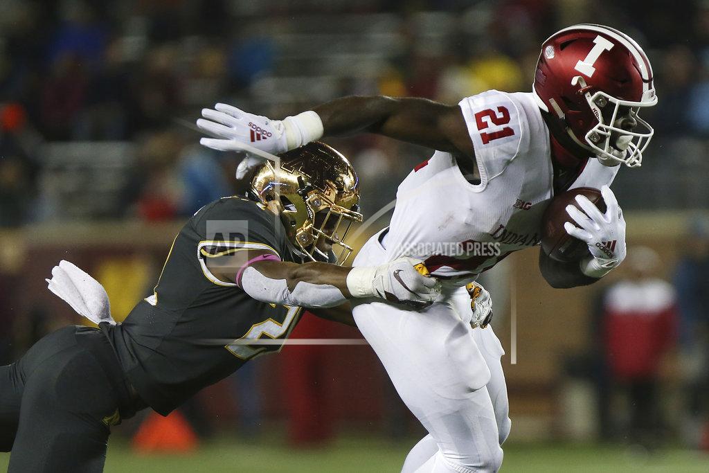Stacy Bengs Indiana running back Stevie Scott tries to break away from Minnesota's linebacker Kamal Martin during an NCAA college football game Friday, Oct. 26, 2018, in Minneapolis. (AP Photo/Stacy Bengs)