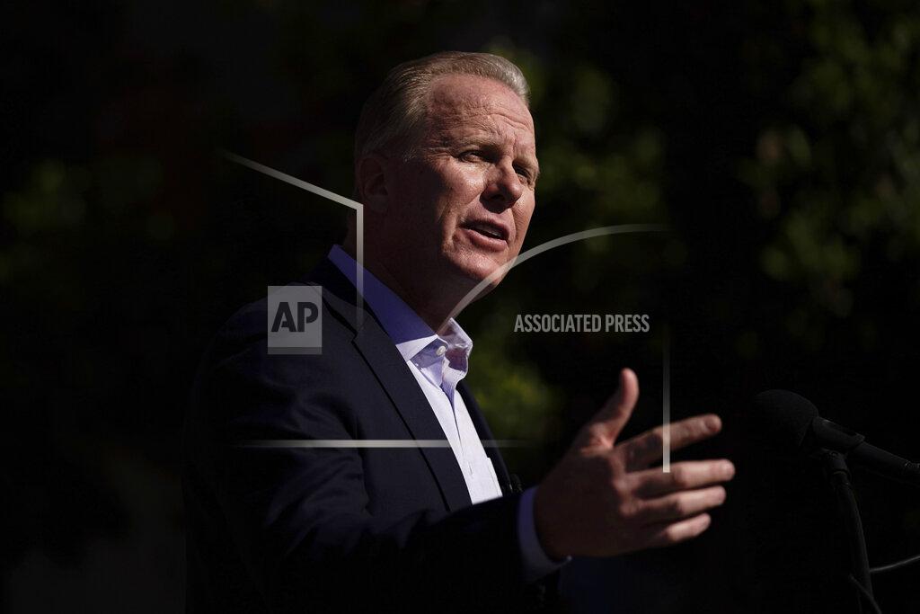 Jae C. Hong FILE - In this Feb. 2, 2021, file photo, former San Diego Mayor Kevin Faulconer speaks during a news conference in the San Pedro section of Los Angeles. Faulconer, a Republican, is among the more than three dozen people who filed the required paperwork to run in the Sept. 14 recall election that could remove Gov. Gavin Newsom from office. (AP Photo/Jae C. Hong, File)