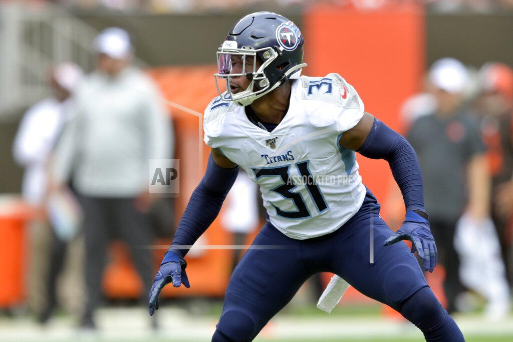 David Richard FILE - In this Sunday, Sept. 8, 2019, fie photo, Tennessee Titans free safety Kevin Byard (31) lines up in the first half of an NFL football game against the Cleveland Browns in Cleveland. Byard became the NFL's highest-paid safety in July just before training camp, and he got his 13th career interception in the Titans' opening win at Cleveland. (AP Photo/David Richard)