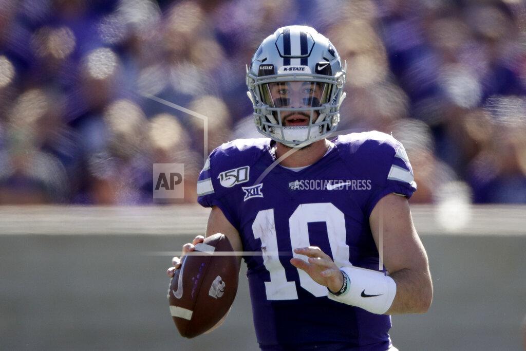 Charlie Riedel Kansas State quarterback Skylar Thompson (10) looks for a receiver during the first half of an NCAA college football game against TCU Saturday, Oct. 19, 2019, in Manhattan, Kan. (AP Photo/Charlie Riedel)