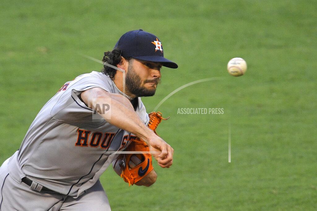 Mark J. Terrill Houston Astros starting pitcher Lance McCullers Jr. throws to the plate during the first inning of a baseball game against the Los Angeles Angels Friday, July 31, 2020, in Anaheim, Calif. (AP Photo/Mark J. Terrill)
