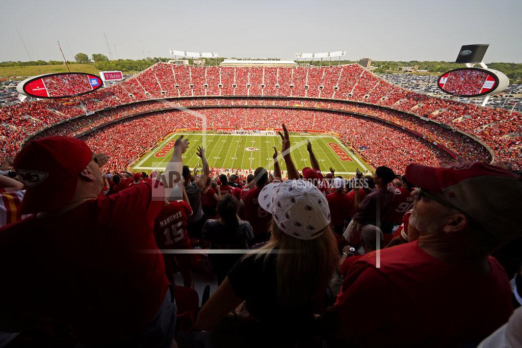 Charlie Riedel Fans do the tomahawk chop as the Kansas City Chiefs and the Cleveland Browns play during the first half of an NFL football game at Arrowhead Stadium, Sunday, Sept. 12, 2021, in Kansas City, Mo. (AP Photo/Charlie Riedel)