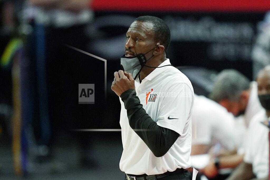 Carlos Osorio Detroit Pistons head coach Dwane Casey on the sideline during the first half of an NBA basketball game against the Denver Nuggets, Friday, May 14, 2021, in Detroit. (AP Photo/Carlos Osorio)