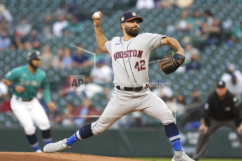 Jason Redmond Houston Astros starting pitcher Jose Urquidy throws to a Seattle Mariners batter during the second inning of a baseball game Friday, April 16, 2021, in Seattle (AP Photo/Jason Redmond)