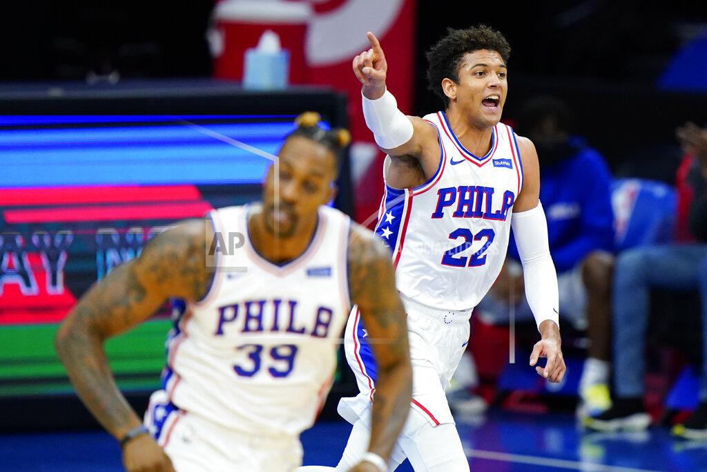 Matt Slocum Philadelphia 76ers' Matisse Thybulle (22) reacts after a basket during the first half of an NBA basketball game against the Houston Rockets, Wednesday, Feb. 17, 2021, in Philadelphia. (AP Photo/Matt Slocum)