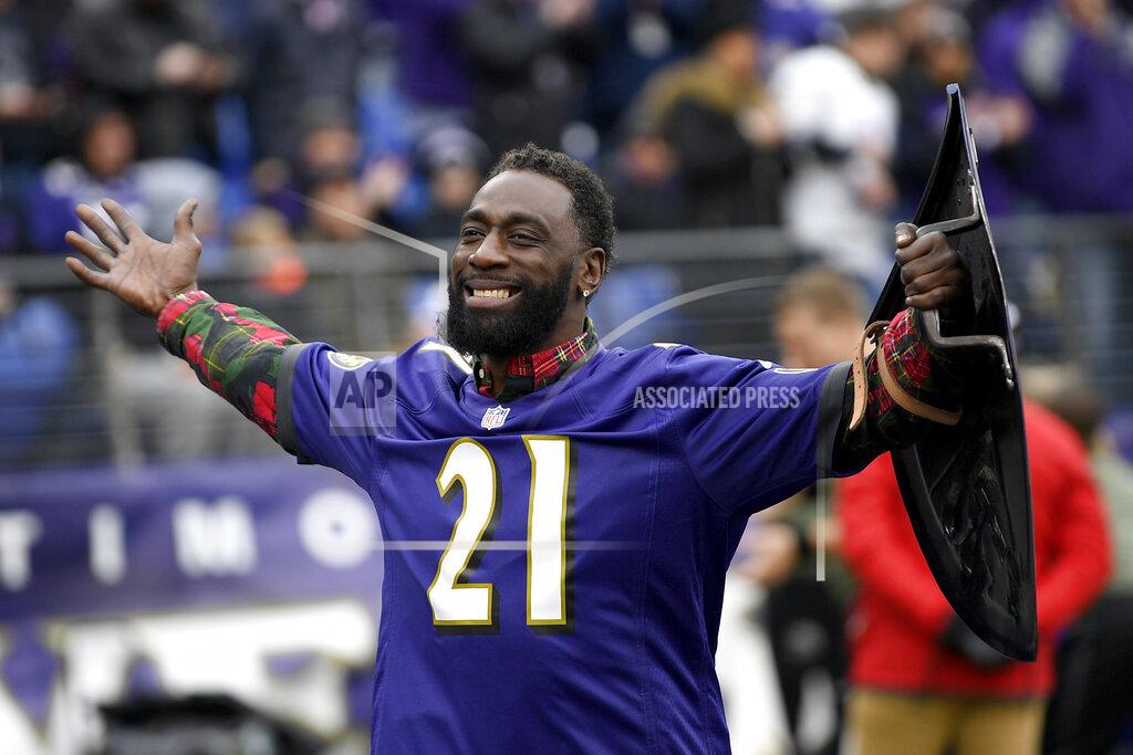 Nick Wass Former Baltimore Ravens safety Lardarius Webb is introduced onto the field prior to an NFL football game between the Ravens and the Houston Texans, Sunday, Nov. 17, 2019, in Baltimore. (AP Photo/Nick Wass)