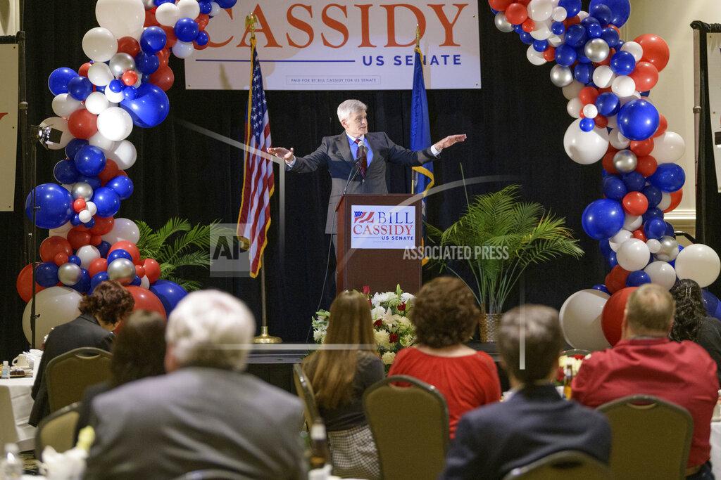 Matthew Hinton Sen. Bill Cassidy, R-La., addresses supporters at his election watch party on Election Night in Baton Rouge, La., Tuesday, Nov. 3, 2020. (AP Photo/Matthew Hinton)