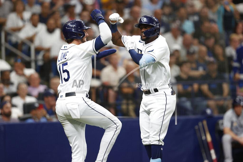 Scott Audette Tampa Bay Rays' Vidal Brujan, right, celebrates with Josh Lowe after hitting a two-run home run against the New York Yankees during the second inning of a baseball game Wednesday, June 22, 2022, in St. Petersburg, Fla. (AP Photo/Scott Audette)