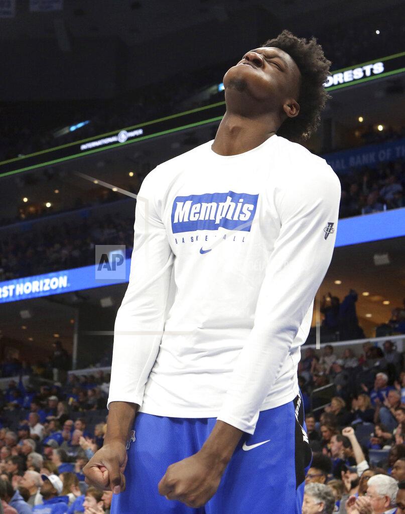 Karen Pulfer Focht Memphis' James Wiseman reacts to a play from his spot on the bench as he sat out of an NCAA college basketball game against Alcorn State Saturday, Nov. 16, 2019, in Memphis, Tenn. (AP Photo/Karen Pulfer Focht)