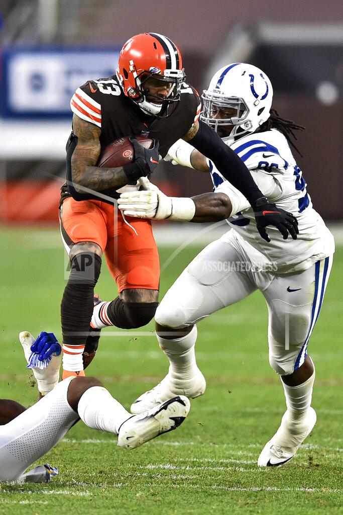 David Richard Cleveland Browns wide receiver Odell Beckham Jr. (13) rushes during the second half of an NFL football game against the Indianapolis Colts, Sunday, Oct. 11, 2020, in Cleveland. The Browns won 32-23. (AP Photo/David Richard)