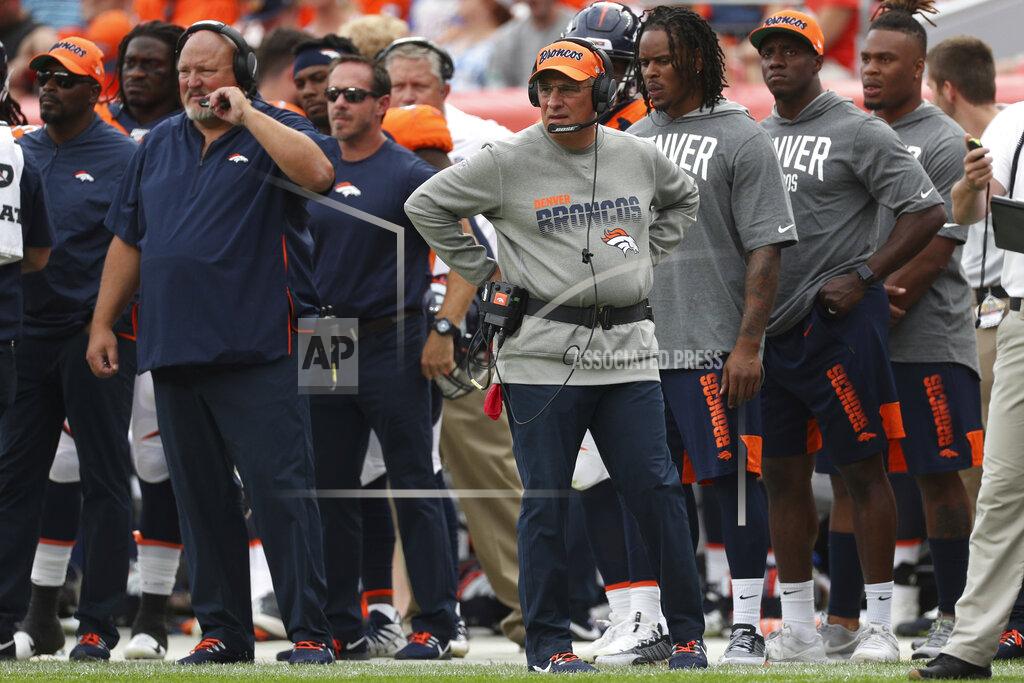 Margaret Bowles Denver Broncos head coach Vic Fangio watches from the sidelines in an NFL game against the Chicago Bears, Sunday Sept. 15, 2019, in Denver. The Bears defeated the Broncos 16-14. (Margaret Bowles via AP)