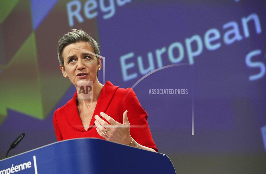 Yves Herman European Commission Vice President Margrethe Vestager speaks during a media conference on the proposal for a Regulation to address distortions caused by foreign subsidies in the Single Market and on the European Industrial Strategy Update at EU headquarters in Brussels, Wednesday, May 5, 2021. (Yves Herman, Pool via AP)