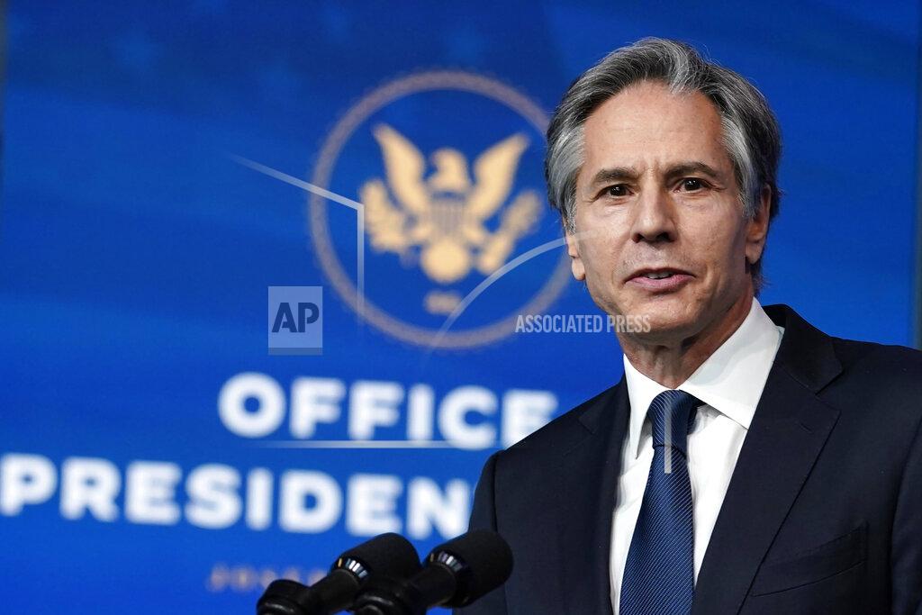 Carolyn Kaster FILE - In this Nov. 24, 2020, file photo, Tony Blinken speaks at The Queen theater in Wilmington, Del. Blinken as his secretary of state. President-elect Joe Biden nominated Blinken as his secretary of state. (AP Photo/Carolyn Kaster, File)