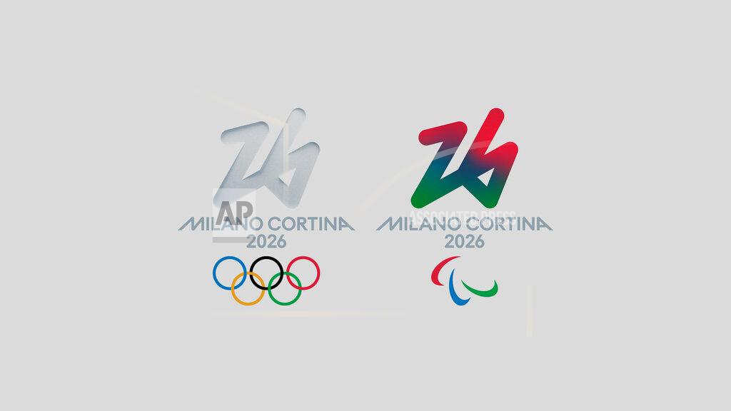 Uncredited The logo of 2026 Milan-Cortina Olympics and Paralympics, right, are unveiled in Rome, Tuesday, March 30, 2021. A futuristic white-on-white logo was unveiled as the emblem for the 2026 Milan-Cortina Olympics on Tuesday following an online vote. Nearly a million votes were cast, 871,566 to be exact, over the last two weeks from Italy and 168 other nations for the two finalists. The “Futura” logo received 75 percent of the votes, winning easily ahead of the more traditional “Dado” option. (CONI via AP)
