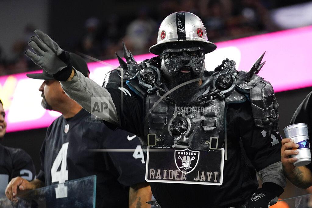 Ashley Landis A Las Vegas Raiders fan reacts before an NFL football game against the Los Angeles Chargers, Monday, Oct. 4, 2021, in Inglewood, Calif. (AP Photo/Ashley Landis)
