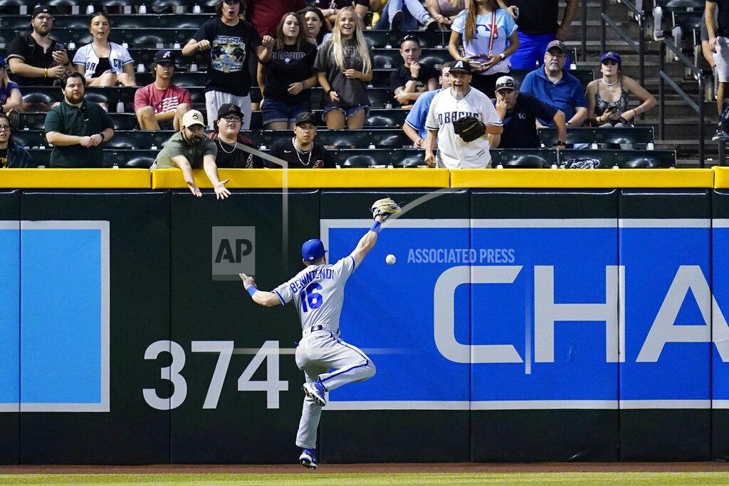 Ross D. Franklin Kansas City Royals left fielder Andrew Benintendi is unable to make a play on a double by Arizona Diamondbacks' Daulton Varsho during the sixth inning of a baseball game Tuesday, May 24, 2022, in Phoenix. (AP Photo/Ross D. Franklin)