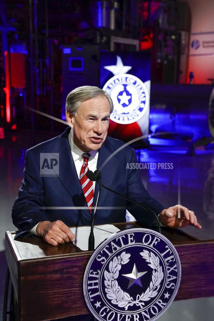 Bob Daemmrich Texas Gov. Greg Abbott prepares to deliver his State of the State speech at Visionary Fiber Technologies, for the first time outside the Capitol, Monday, Feb. 1, 2021, in Lockhart, Texas. (Bob Daemmrich/Pool Photo via AP)