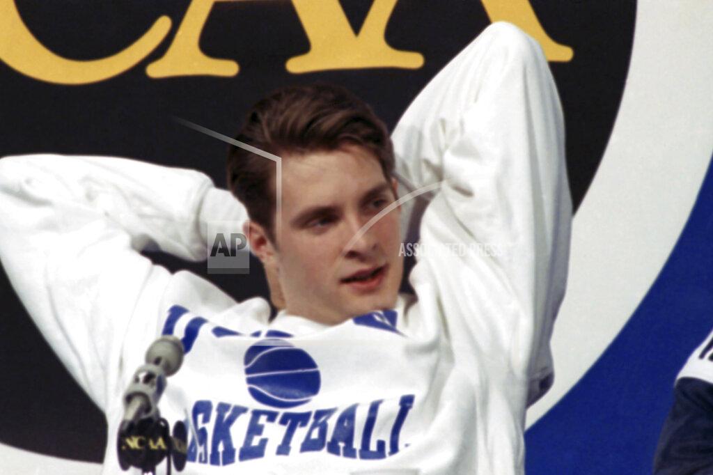 Bob Jordan Duke's Christian Laettner stretches during a news conference in Indianapolis, Sunday, March 31, 1991, the day after Duke beat top-ranked UNLV 79-77 in an NCAA Final Four semifinal game. (AP Photo/Bob Jordan)