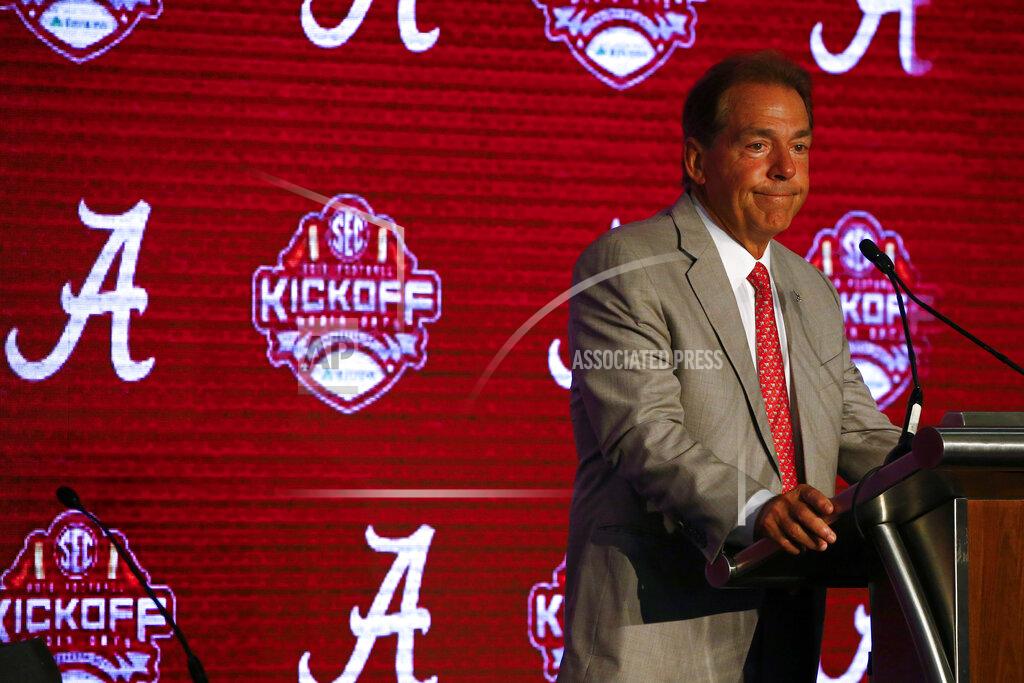 Butch Dill Alabama head coach Nick Saban speaks during the NCAA college football Southeastern Conference Media Days, Wednesday, July 17, 2019, in Hoover, Ala. (AP Photo/Butch Dill)