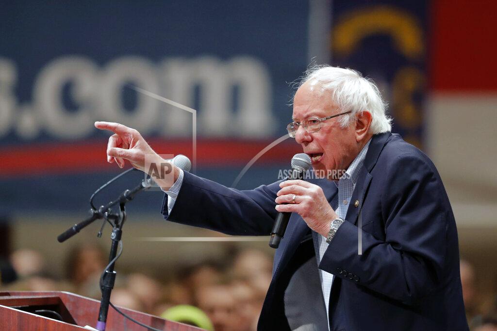 Democratic presidential candidate Sen. Bernie Sanders, I-Vt., speaks at a campaign event in Durham, N.C., Friday, Feb. 14, 2020. (AP Photo/Gerald Herbert)