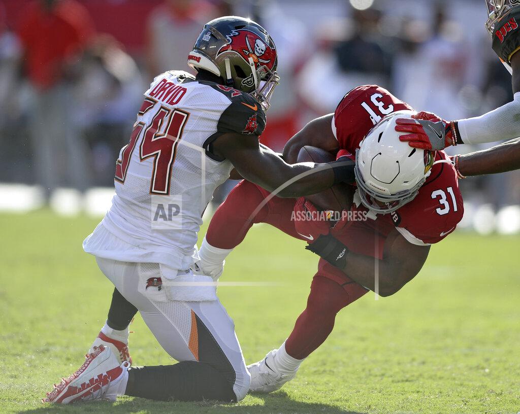 Jason Behnken Tampa Bay Buccaneers outside linebacker Lavonte David (54) strips the ball from Arizona Cardinals running back David Johnson (31) for a fumble during the second half of an NFL football game Sunday, Nov. 10, 2019, in Tampa, Fla. Tampa Bay recovered the fumble. (AP Photo/Jason Behnken)