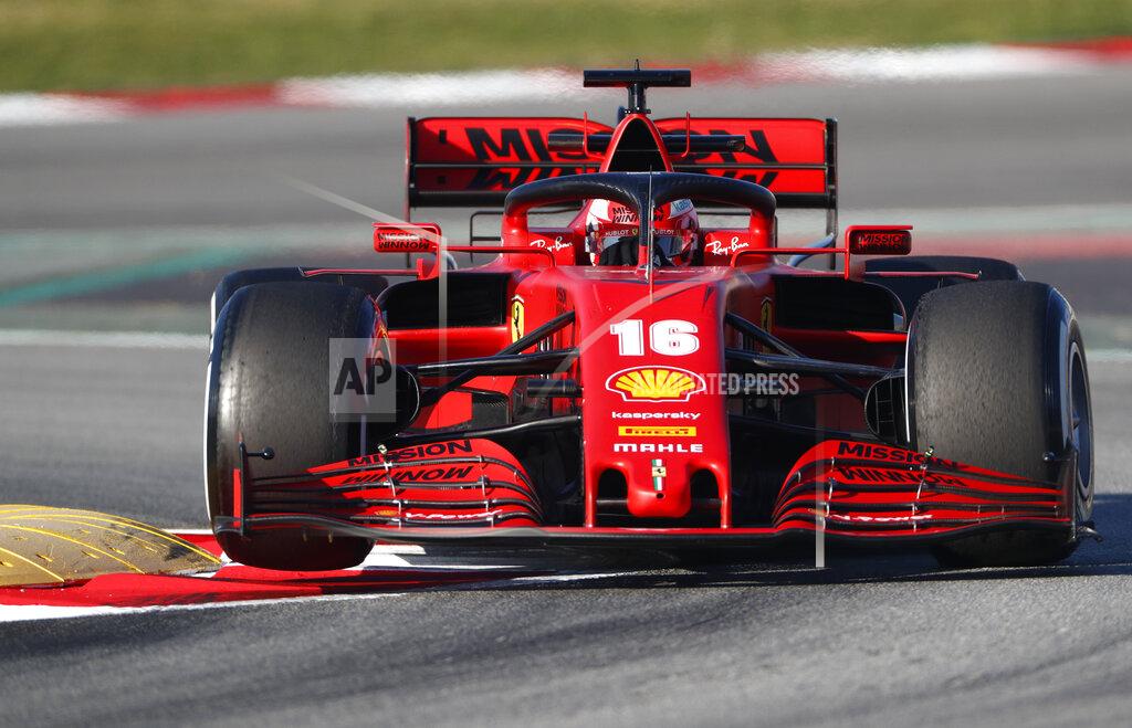 Joan Monfort Scuderia Ferrari Mission Winnow's Charles Leclerc drives during a Formula One pre-season testing session at the Barcelona Catalunya racetrack in Montmelo, outside Barcelona, Spain, Thursday, Feb. 20, 2020. (AP Photo/Joan Monfort)