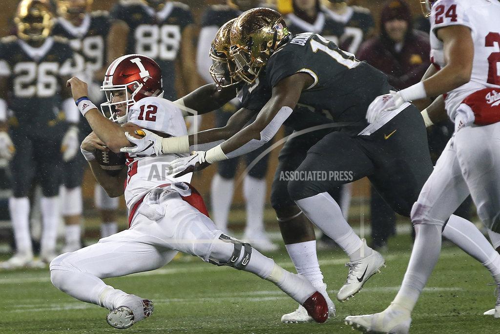 Stacy Bengs Indiana quarterback Peyton Ramsey slides to stop the play during an NCAA college football game against Minnesota, Friday, Oct. 26, 2018, in Minneapolis. Minnesota won 38-31. (AP Photo/Stacy Bengs)