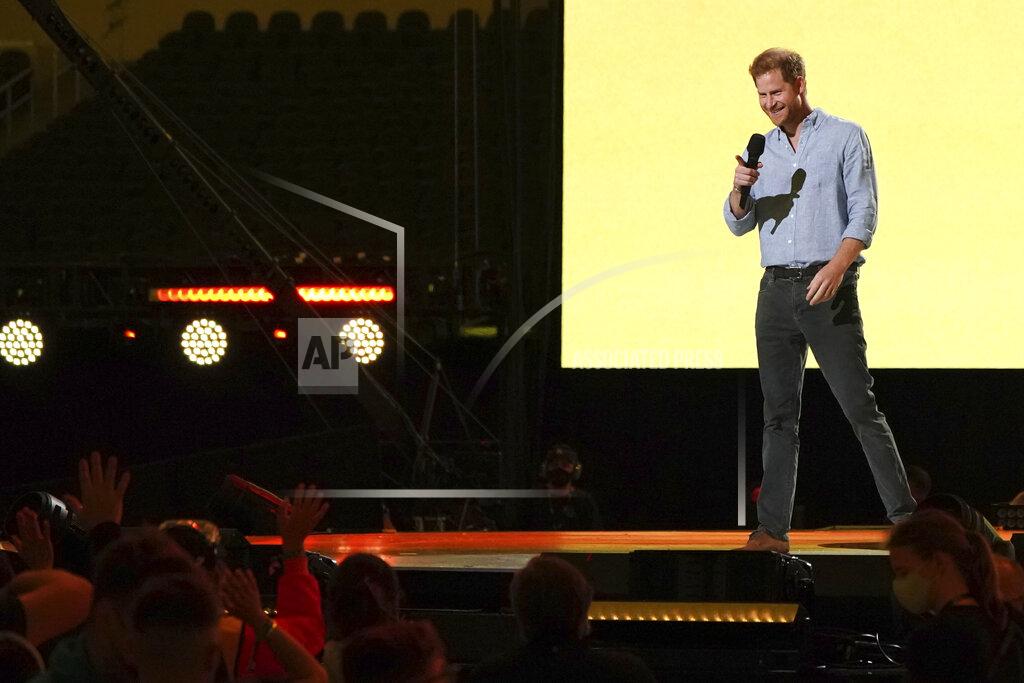 Jordan Strauss Prince Harry, Duke of Sussex, speaks at "Vax Live: The Concert to Reunite the World" on Sunday, May 2, 2021, at SoFi Stadium in Inglewood, Calif. (Photo by Jordan Strauss/Invision/AP)