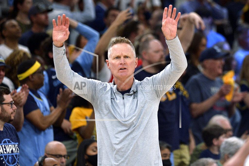 Brandon Dill Golden State Warriors coach Steve Kerr gestures to players during the first half of Game 2 of the team's second-round NBA basketball playoff series against the Memphis Grizzlies on Tuesday, May 3, 2022, in Memphis, Tenn. (AP Photo/Brandon Dill)