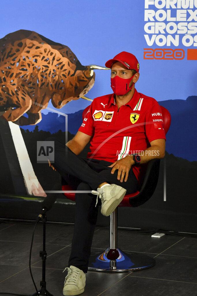 Mark Sutton Ferrari driver Sebastian Vettel of Germany speaks during drivers news conference the at the Red Bull Ring racetrack in Spielberg in Spielberg, Austria, Thursday, July 2, 2020. Austrian Formula One Grand Prix will be held on Sunday. (Mark Sutton/Pool via AP)