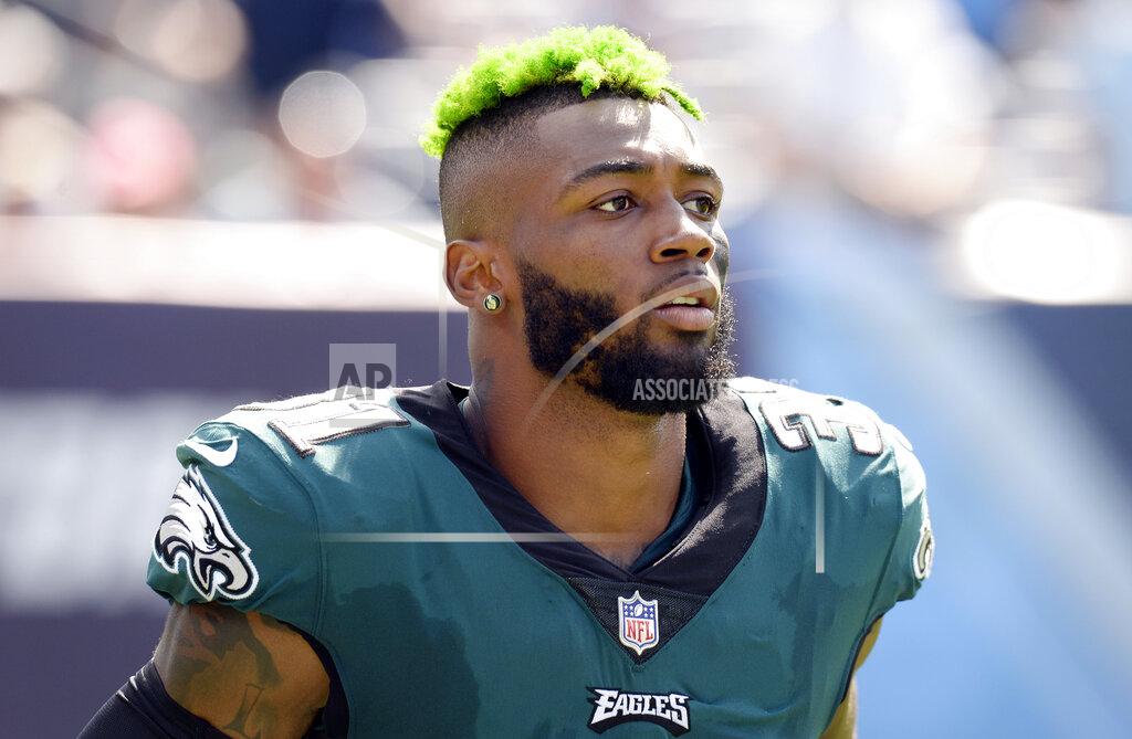Mark Zaleski FILE - In this Sept. 30, 2018, file photo, Philadelphia Eagles defensive back Jalen Mills walks on the sideline during the second half of an NFL football game against the Tennessee Titans in Nashville, Tenn. Police said Saturday, April 13, 2019, Philadelphia Eagles cornerback Jalen Mills and Washington Wizards forward Devin Robinson were arrested after a fight near a club in Washington. (AP Photo/Mark Zaleski, File)
