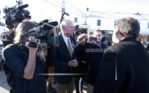Former Congressman William H. "Bill" Zeliff, Jr. waits while Governor Chris Christie gives an impromptu press conference at the Ye Old Post restaurant in Chester. Zeliff, a Republican who served three terms in the U.S. House in the 1990s, has died. He was 85. Zeliff died Monday, Oct. 19, 2021 in Florida, where he had been living. (Geoff Forester/The Concord Monitor via AP)