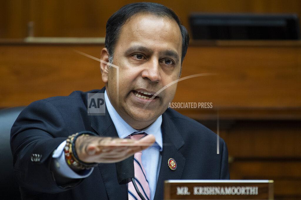 Rep. Raja Krishnamoorthi, D-Ill., questions Postmaster General Louis DeJoy during a House Oversight and Reform Committee hearing on the Postal Service on Capitol Hill, Monday, Aug. 24, 2020, in Washington. (Tom Williams/Pool via AP)