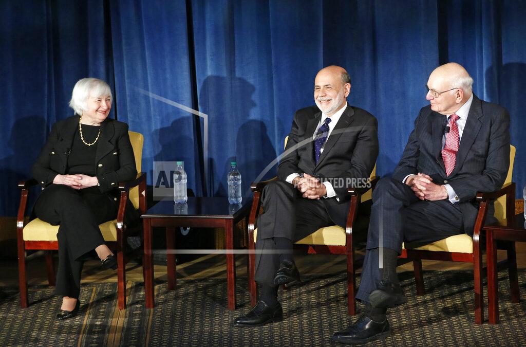 Kathy Willens FILE - In this April 7, 2016, file photo from left, Federal Reserve chair Janet Yellen, and former Federal Reserve chairs Ben Bernanke, Paul Volcker appear together for the first time in New York. (AP Photo/Kathy Willens, Pool, File)