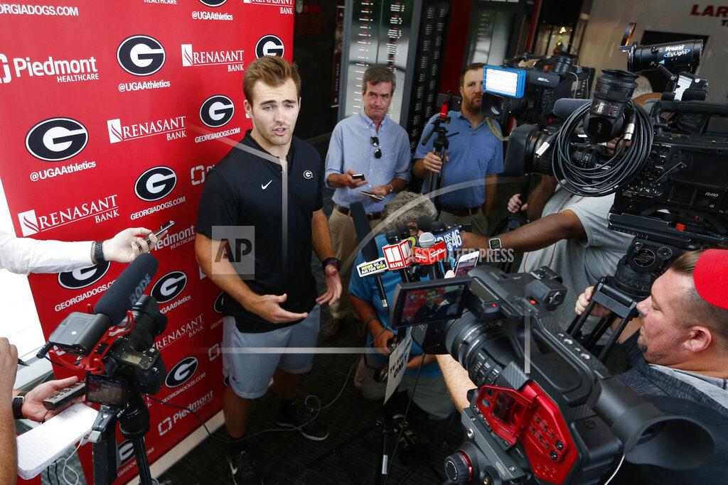 John Bazemore Georgia quarterback Jake Fromm speaks to reporters before the team's first scheduled NCAA college football practice Friday, Aug. 2, 2019, in Athens, Ga. (AP Photo/John Bazemore)