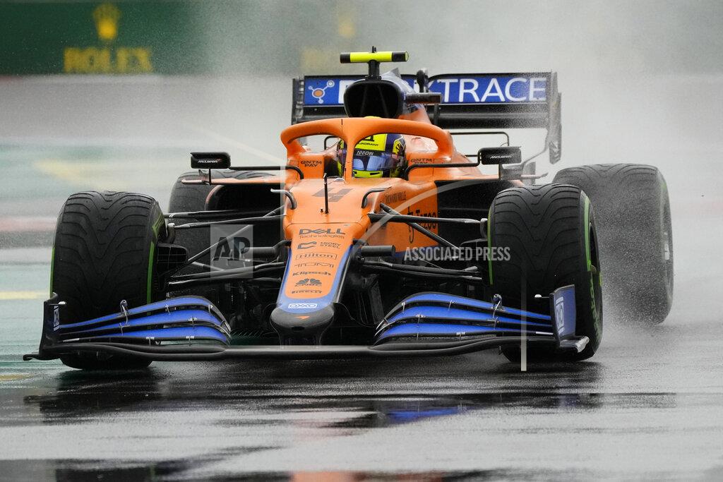 Sergei Grits Mclaren driver Lando Norris of Britain steers his car during the qualifying session at the Sochi Autodrom circuit, in Sochi, Russia, Saturday, Sept. 25, 2021. The Russian Formula One Grand Prix will be held on Sunday. (AP Photo/Sergei Grits)